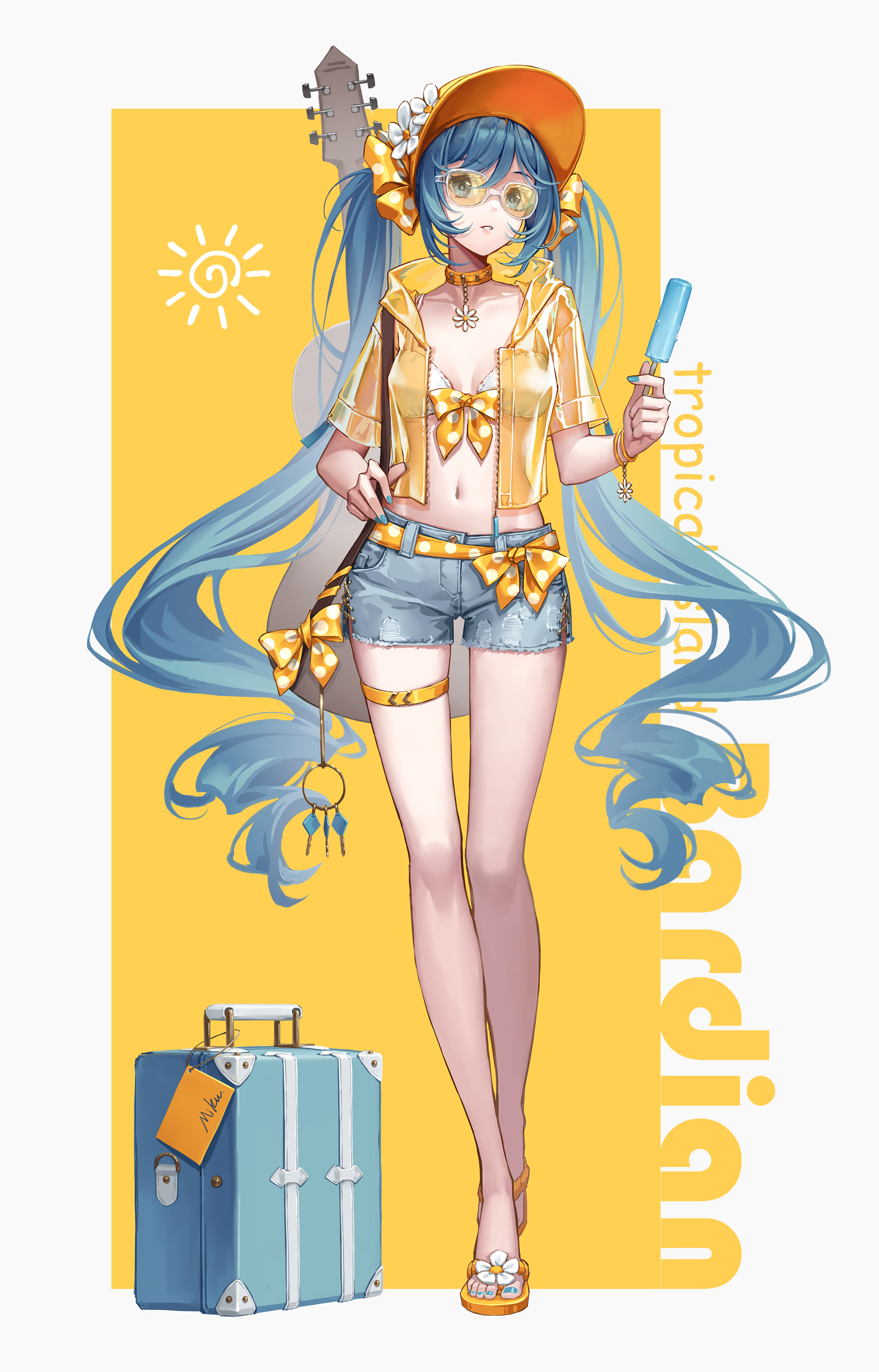 Maple Vocaloid Hatsune Miku Bikini Top Garter Guitar Megane Open Shirt